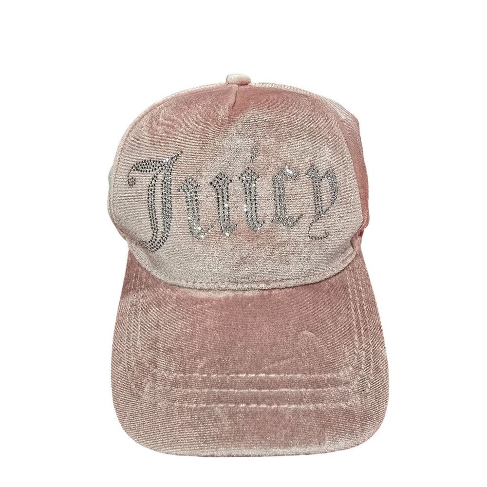 Juicy Couture Pink Velour Crystal Embellished Cap Hat One Size Adjustable